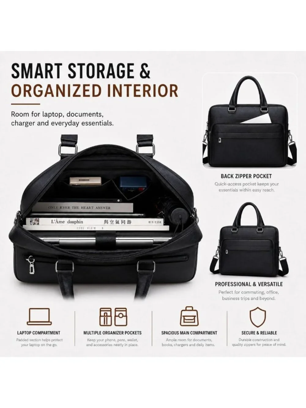 Stylish Water-Resistant Men's Leather Laptop Bag, 15